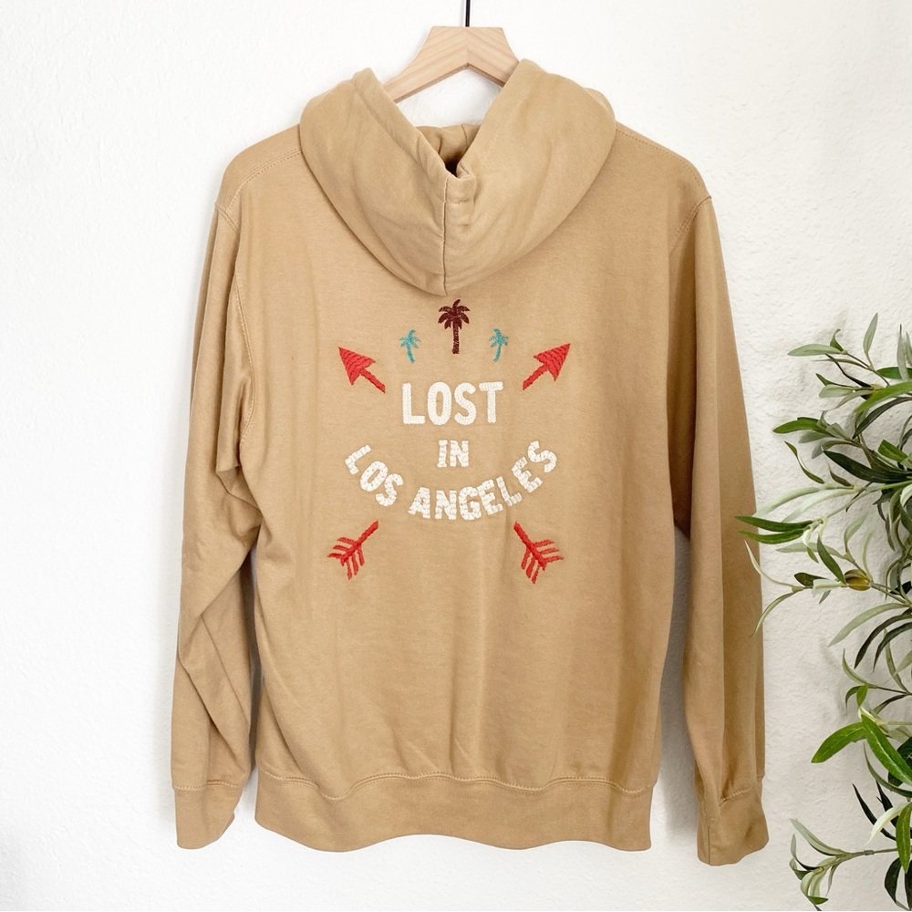 Lost in Los Angeles Embroidered Hoodie Tan Small